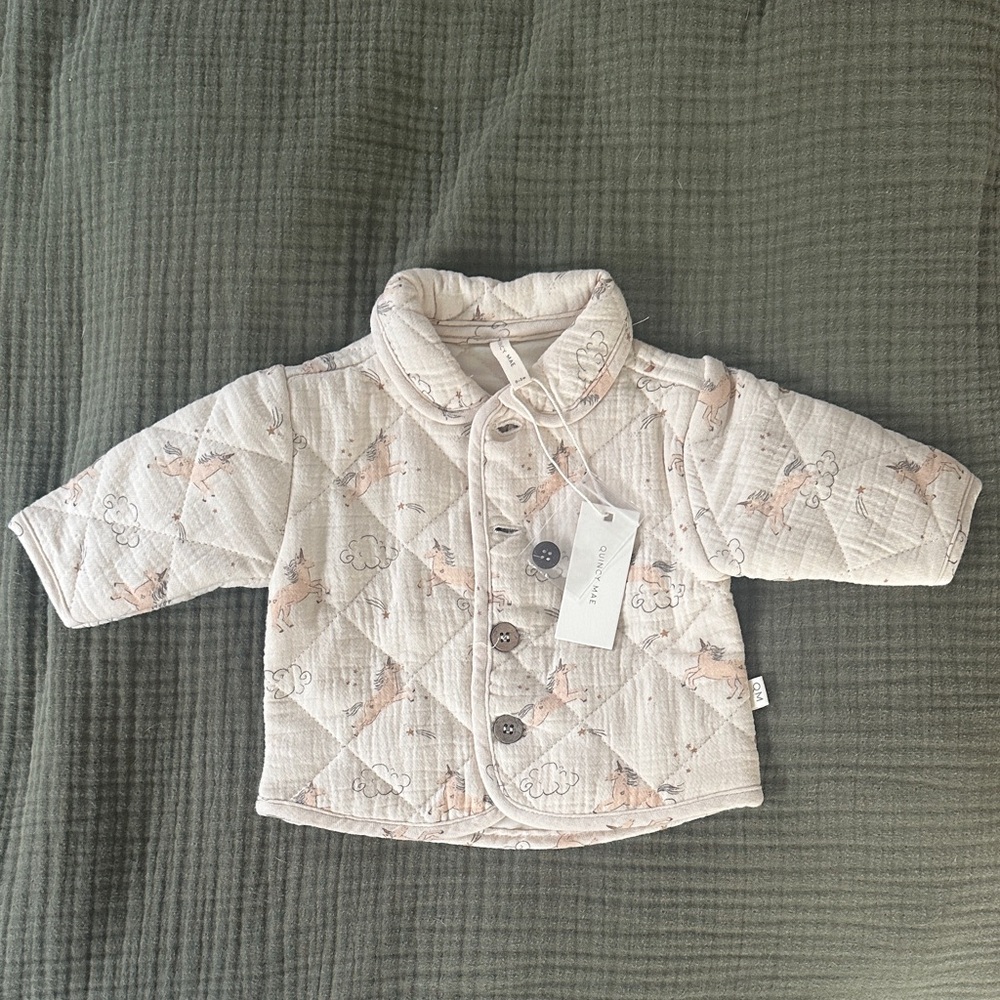 Quincy Mae Cream Quilted Baby Unicorn 🦄 Jacket